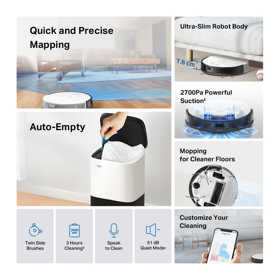 TP-Link RV20 Mop Plus – MagSlim™ LiDAR Navigation Robot Vacuum & Mop + Smart Auto-Empty Dock