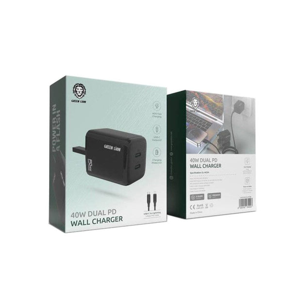 Green Lion 40W Dual PD Wall Charger (USB-C to Lightning Cable Included)