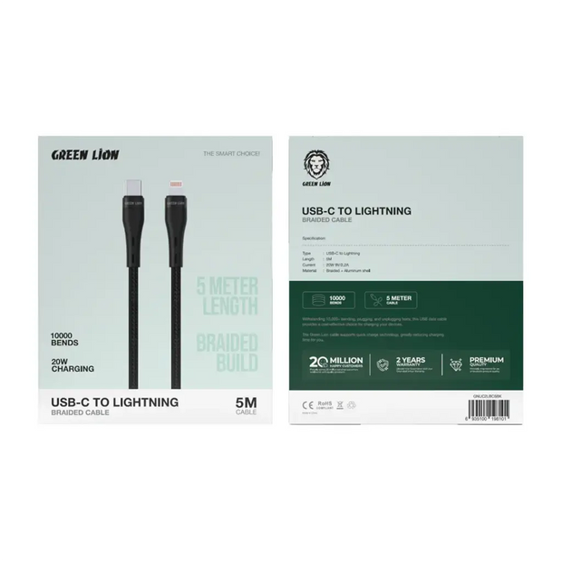 Green Lion USB-C to Lightning Braided Cable 20w