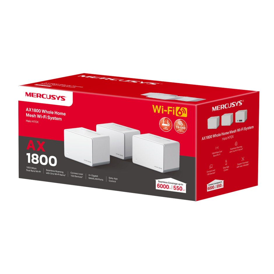 Mercusys Halo H70X – AX1800 Whole Home Mesh WiFi 6 System