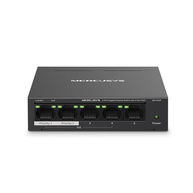 Mercusys MS105GP – 5-Port Gigabit Desktop Switch with 4-Port PoE+