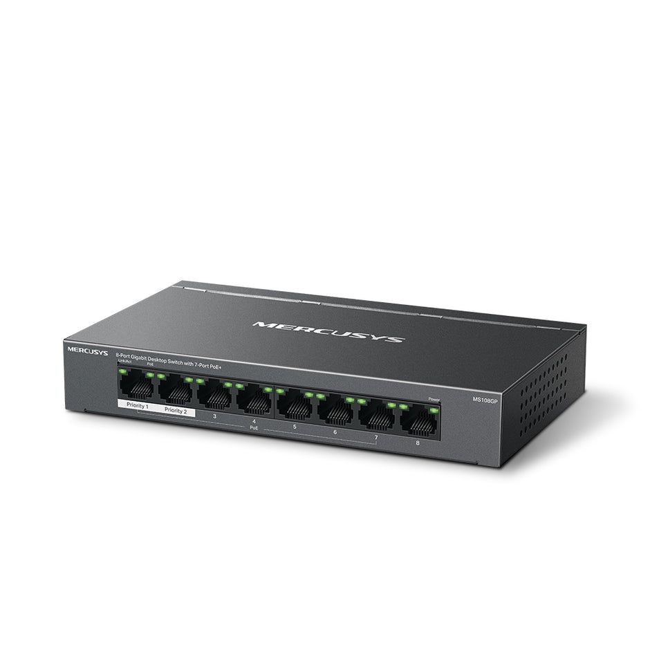Mercusys MS108GP – 8-Port Gigabit Desktop Switch with 7-Port PoE+