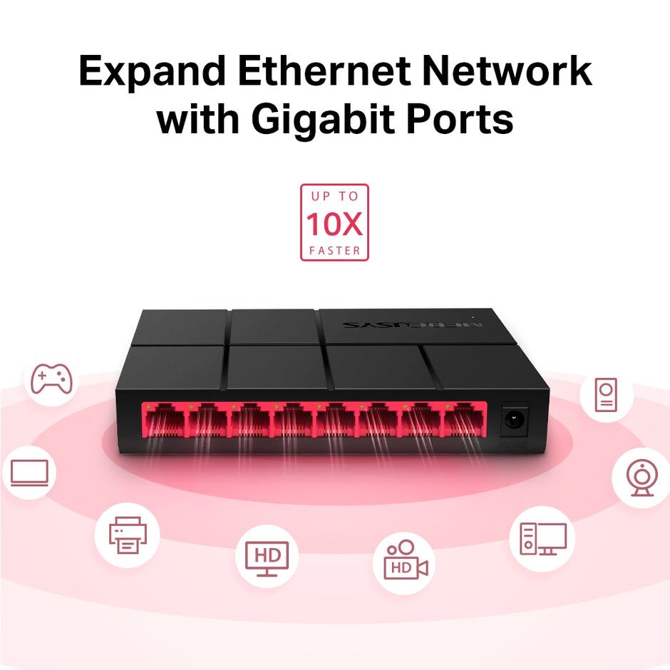 Mercusys MS108G – 8-Port 10/100/1,000 Mbps Desktop Switch