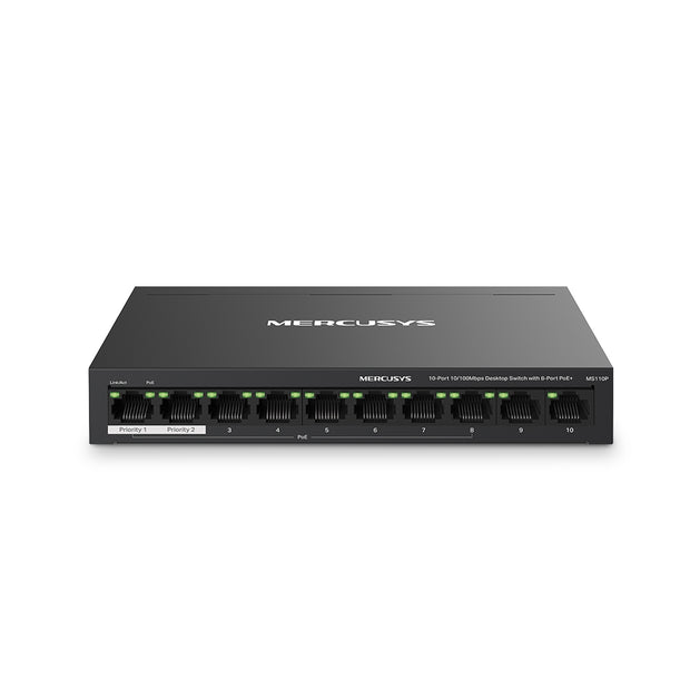 Mercusys MS110P – 10-Port 10/100Mbps Desktop Switch with 8-Port PoE+