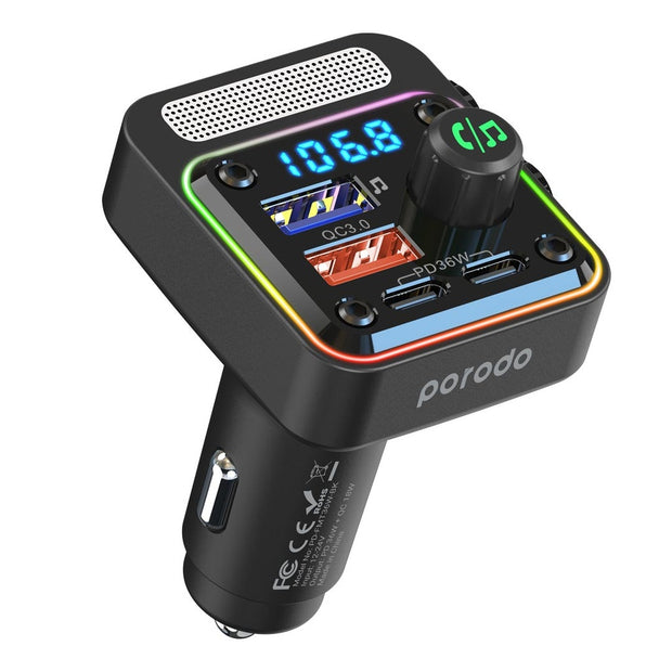Porodo Quick-Charge FM Car Charger ( Dual USB-C & USB-A ) PD 36W