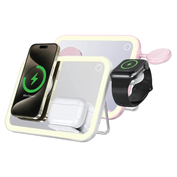 Porodo Multi-Device Wireless Charging Mirror With Lights