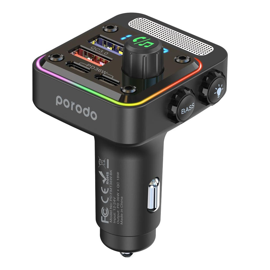 Porodo Quick-Charge FM Car Charger ( Dual USB-C & USB-A ) PD 36W