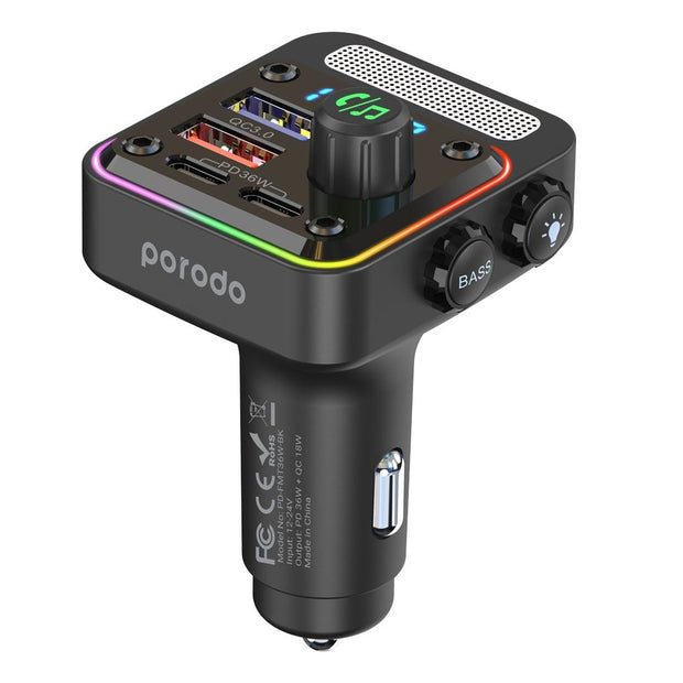 Porodo Quick-Charge FM Car Charger ( Dual USB-C & USB-A ) PD 36W