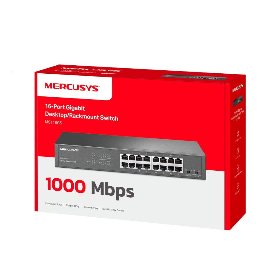 Mercusys MS116GS – 16-Port Gigabit Desktop/Rackmount Switch